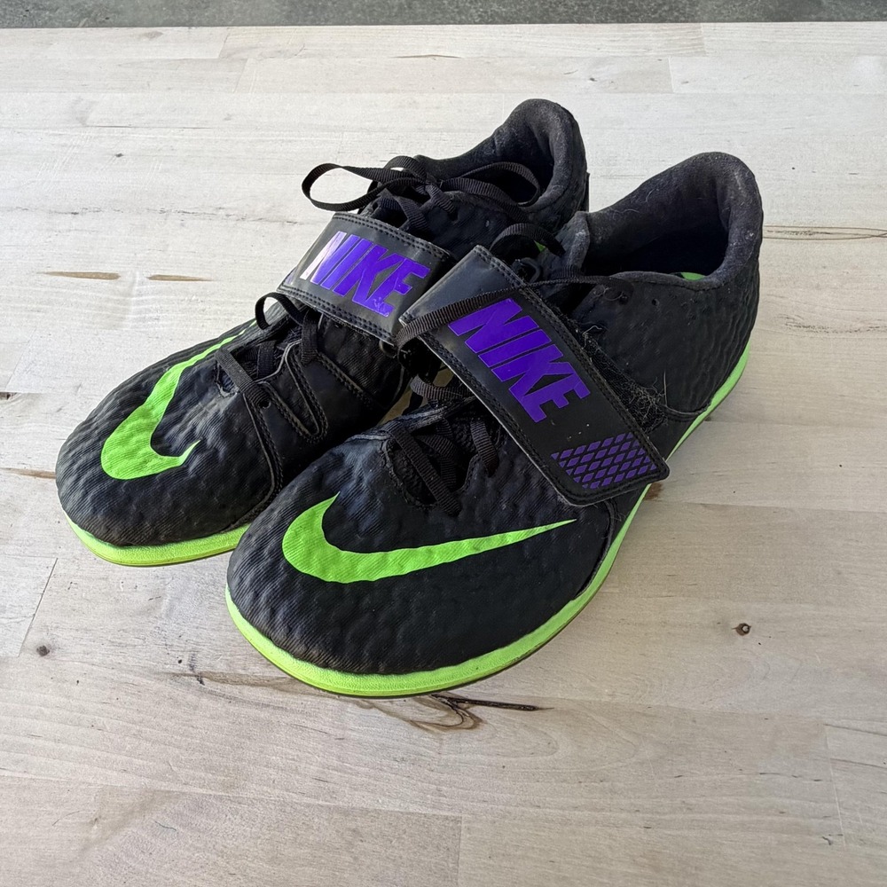 Nike High Jump Elite Shoes Mens Size 10.5 Black Green Track Field Spikes Cleats - Picture 2 of 6
